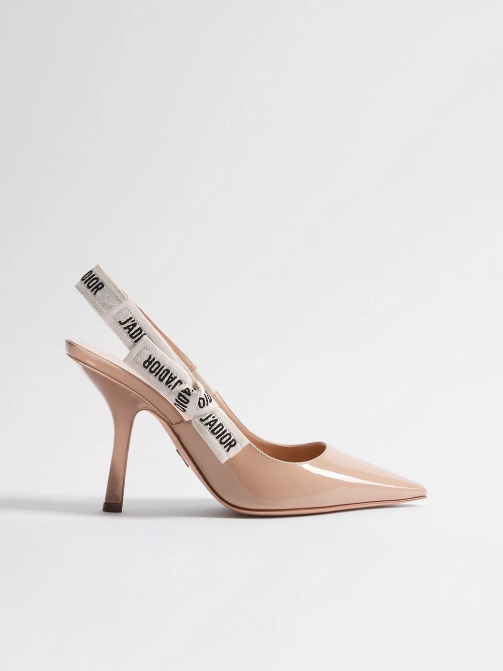Dior J’Adior Nude Patent Pointed-Toe Slingback Heels with Logo Strap | Like New